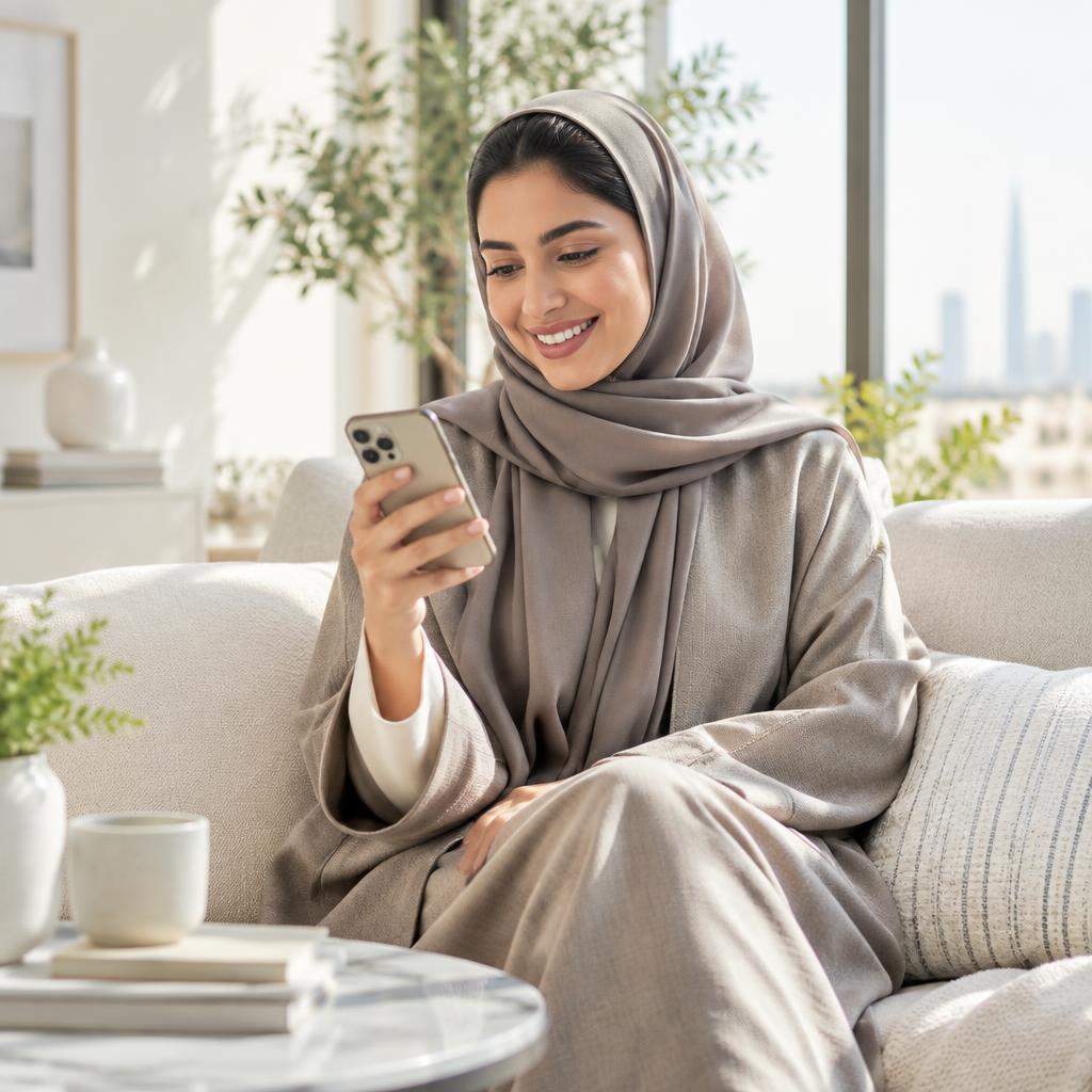 عميلة تستخدم خدمة مضمون عبر الهاتف